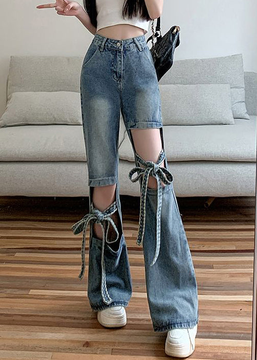 Pantalon en denim bleu moderne à lacets pour le printemps