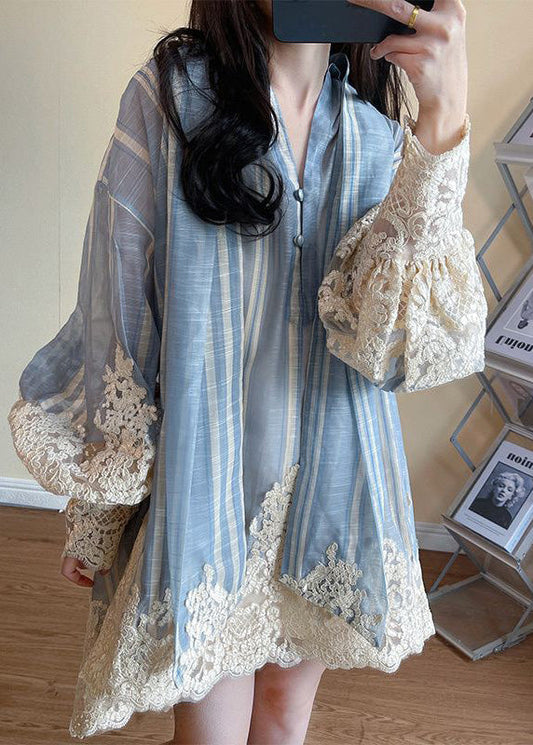Kleid Oversized Shirt Blau Ärmel Patchwork Modern Laterne