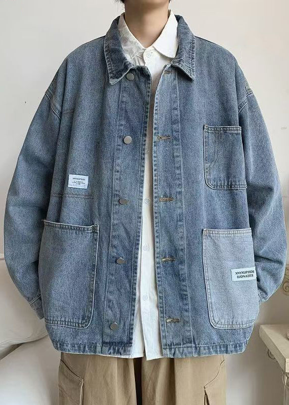 Blue Peter Denim Pan Mens Coats Collar Spring Pockets Modern