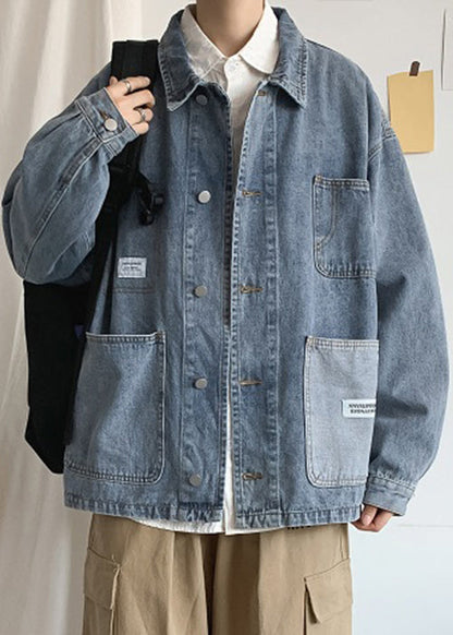 Blue Peter Denim Pan Mens Coats Collar Spring Pockets Modern