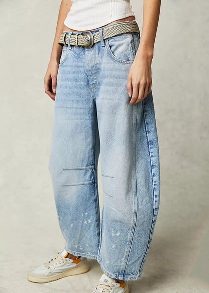 Pantalon en jean bleu moderne taille haute avec poches pour l'été