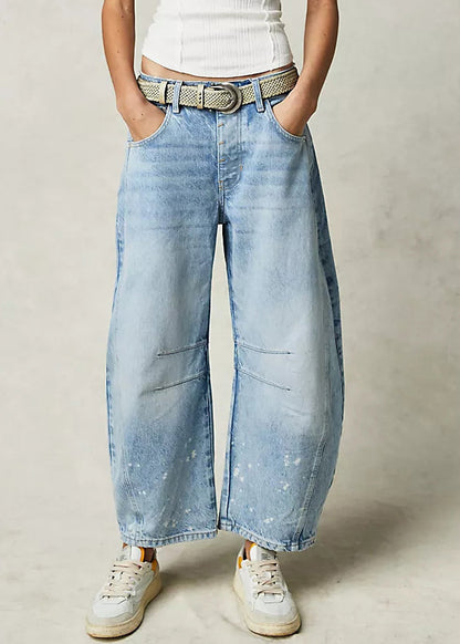 Pantalon en jean bleu moderne taille haute avec poches pour l'été