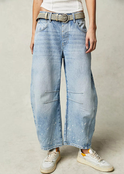 Pantalon en jean bleu moderne taille haute avec poches pour l'été