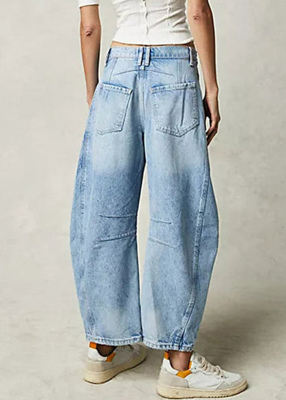Pantalon en jean bleu moderne taille haute avec poches pour l'été