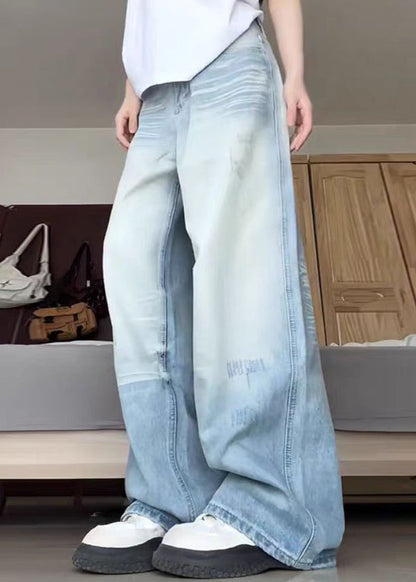 Pantalon en jean taille haute à poches bleues modernes pour l'automne QF051