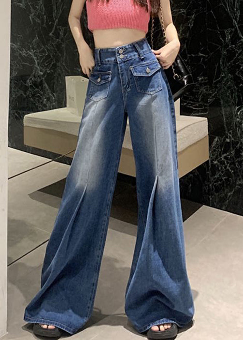 Moderne blaue Jeanshose mit Taschen und hoher Taille für den Sommer AW1004