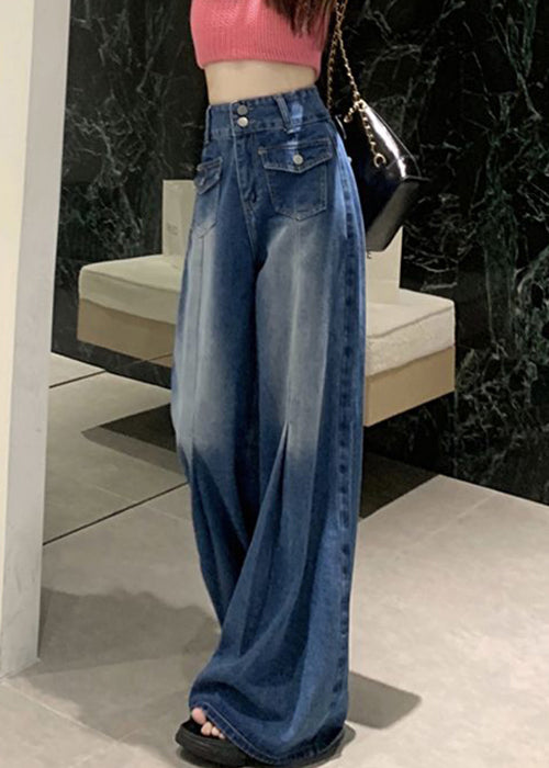 Moderne blaue Jeanshose mit Taschen und hoher Taille für den Sommer AW1004