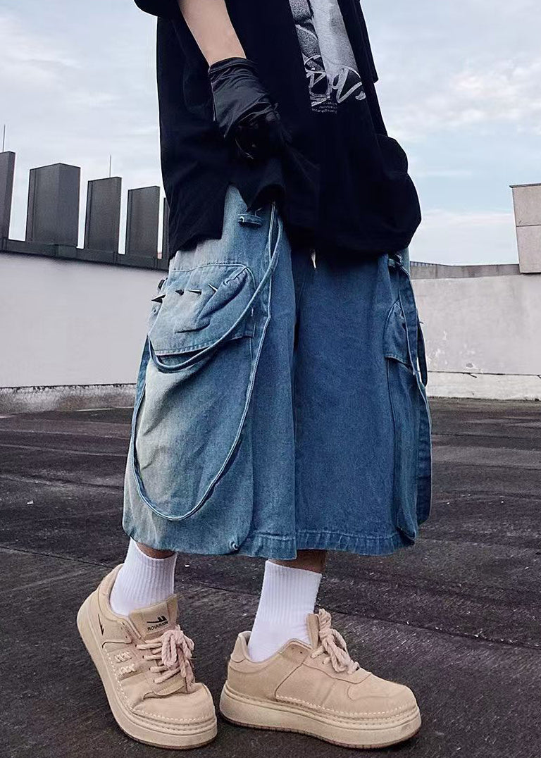 Herren Denim Moderne Taschen Sommer Shorts Blau Übergroß