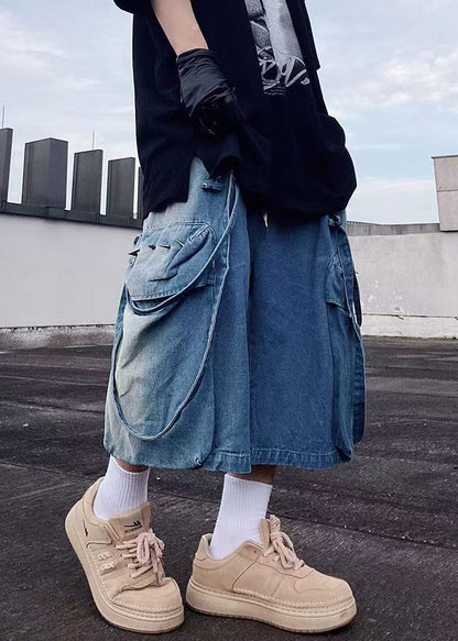 Herren Denim Moderne Taschen Sommer Shorts Blau Übergroß