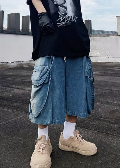 Herren Denim Moderne Taschen Sommer Shorts Blau Übergroß