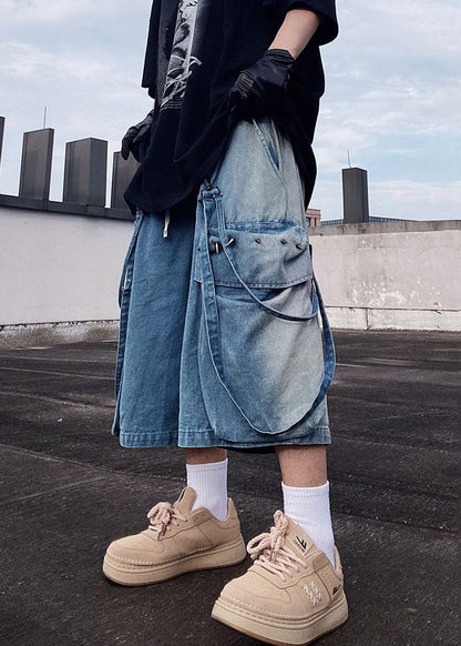 Herren Denim Moderne Taschen Sommer Shorts Blau Übergroß