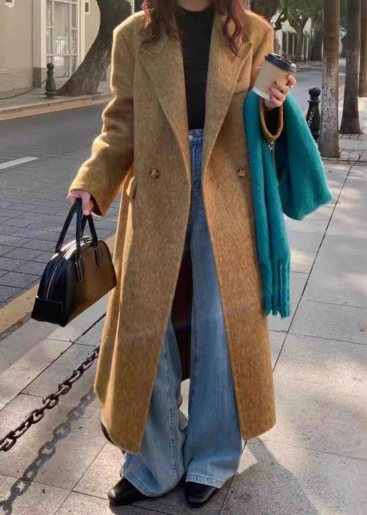 Manteau d'hiver en laine marron moderne avec poches et col Peter Pan RL007