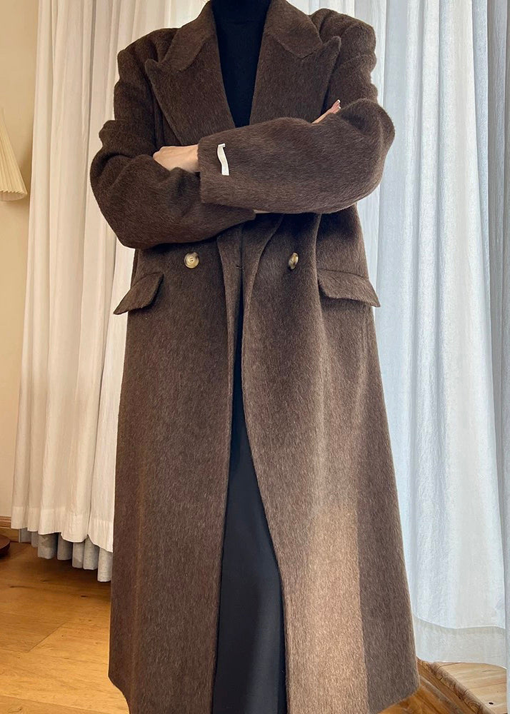 Moderner brauner Peter-Pan-Kragen mit Taschen, Wollmantel, Winter, RL007