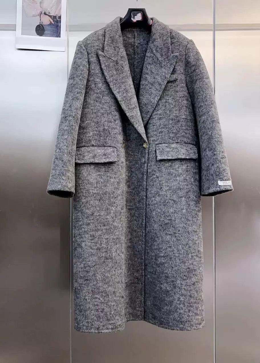 Moderner brauner Peter-Pan-Kragen mit Taschen, Wollmantel, Winter, RL007