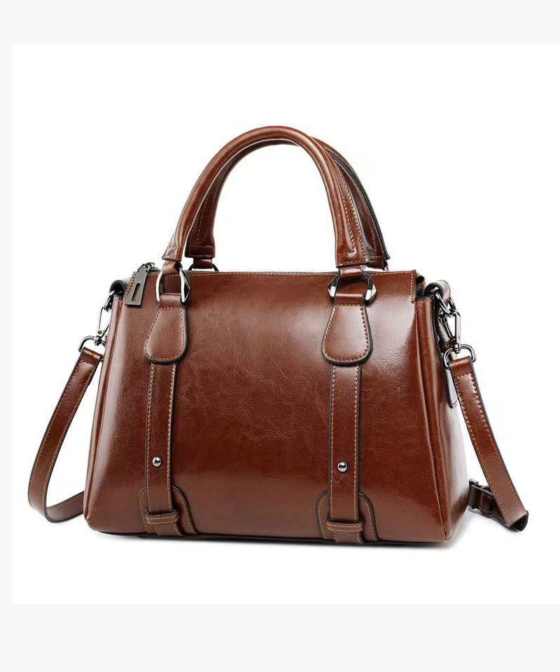 Modern Brown Versatile Calf Leather Tote Handbag Ada Fashion