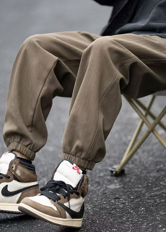 Pantalon à poches, taille élastique, pour homme, style moderne, couleur café