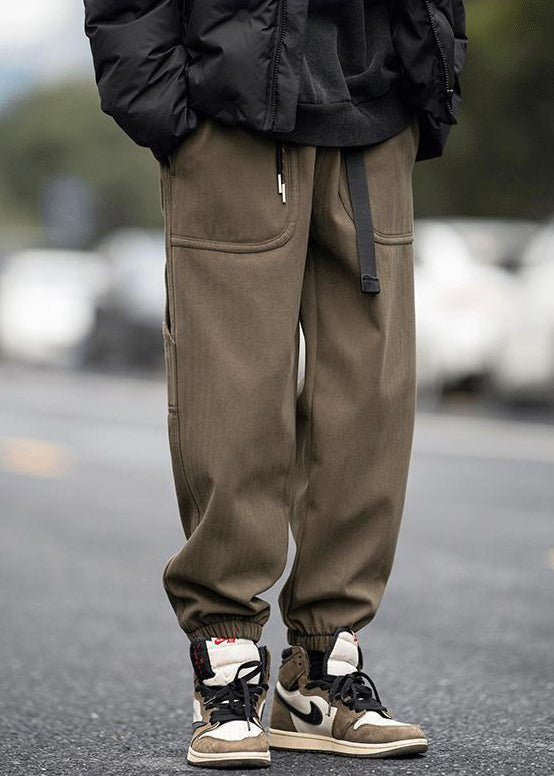Pantalon à poches, taille élastique, pour homme, style moderne, couleur café