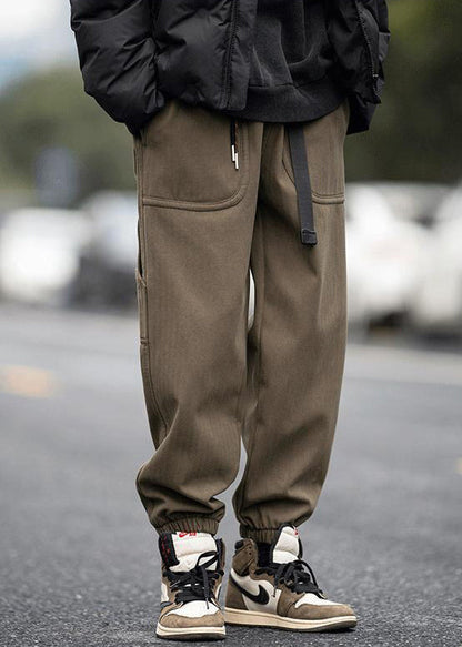 Pantalon à poches, taille élastique, pour homme, style moderne, couleur café