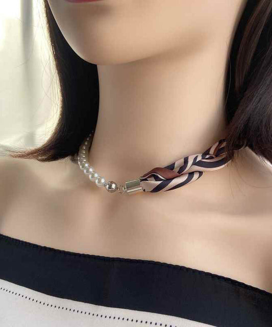 Écharpe à café moderne en acier inoxydable, imprimé patchwork de perles