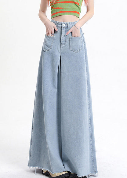 Pantalon large taille haute en denim bleu moderne avec poches Automne AW1002