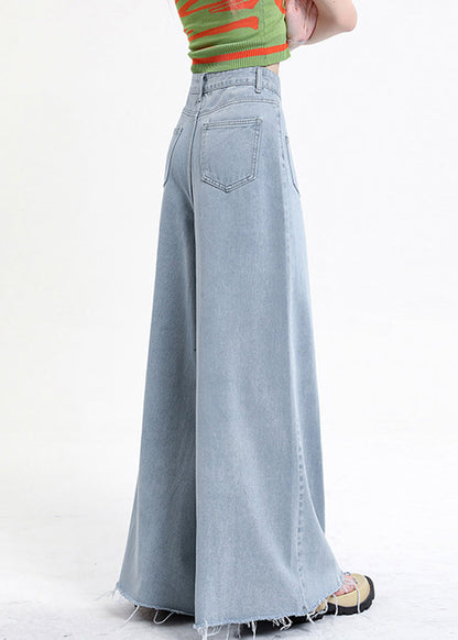 Pantalon large taille haute en denim bleu moderne avec poches Automne AW1002