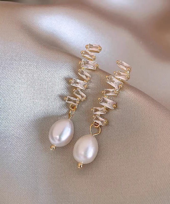 Modern Gold Copper Alloy Pearl Drop Earrings WH027