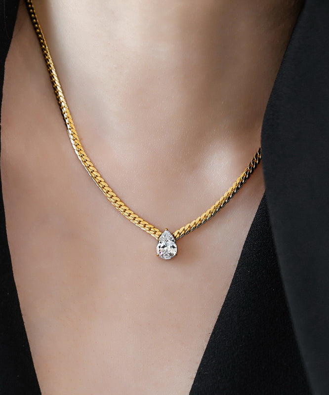 Moderne Gold Kupfer Overgild 14K Gold Zirkon Wassertropfen Anhänger Halskette YI039