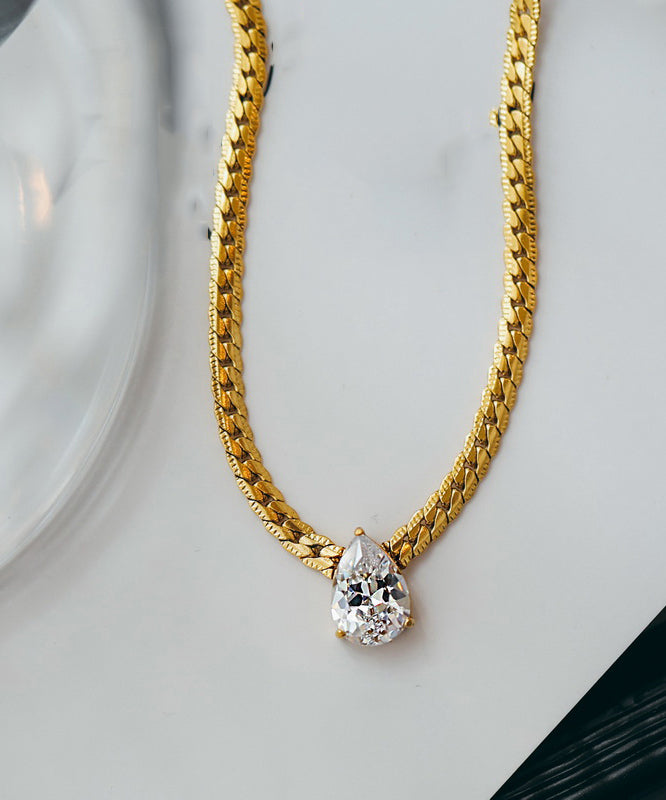 Moderne Gold Kupfer Overgild 14K Gold Zirkon Wassertropfen Anhänger Halskette YI039