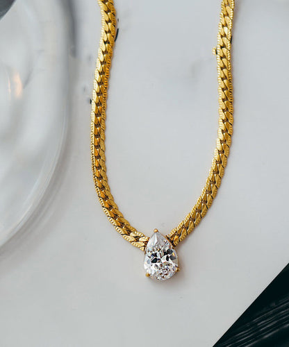 Moderne Gold Kupfer Overgild 14K Gold Zirkon Wassertropfen Anhänger Halskette YI039
