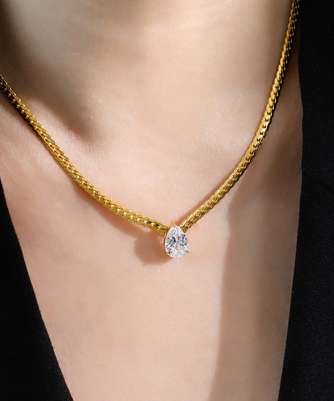 Moderne Gold Kupfer Overgild 14K Gold Zirkon Wassertropfen Anhänger Halskette YI039