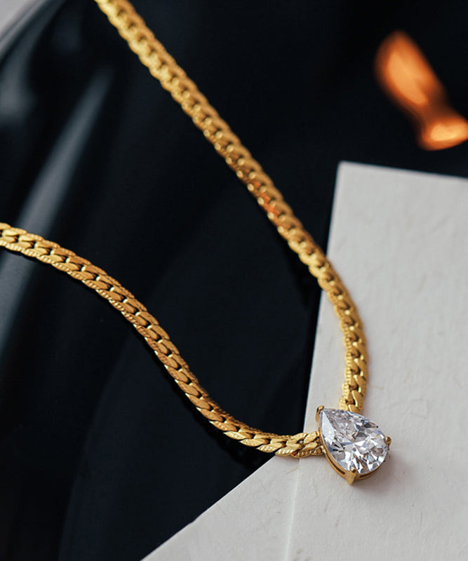 Moderne Gold Kupfer Overgild 14K Gold Zirkon Wassertropfen Anhänger Halskette YI039