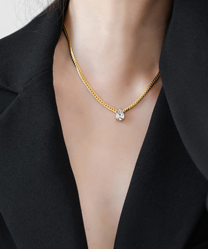 Moderne Gold Kupfer Overgild 14K Gold Zirkon Wassertropfen Anhänger Halskette YI039