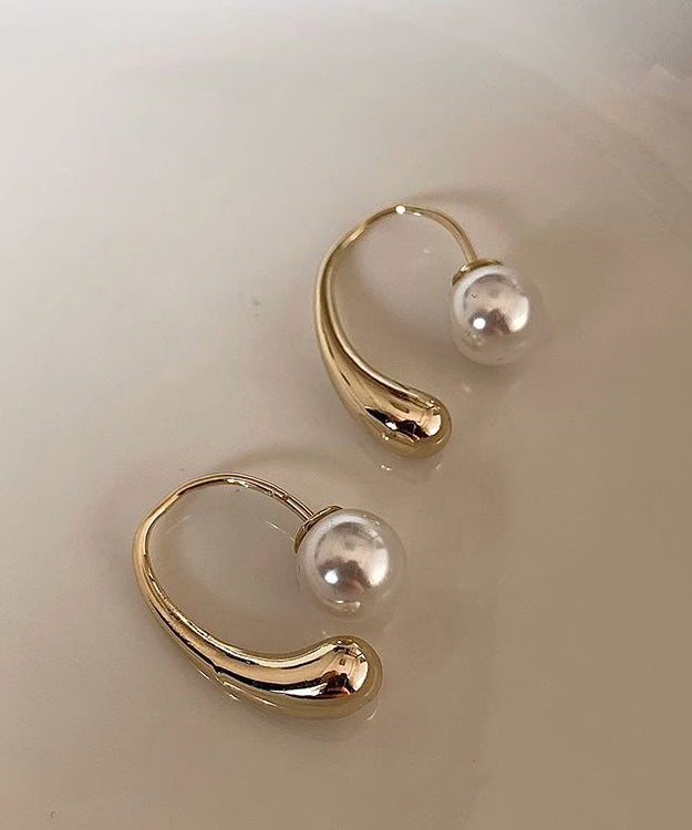 Modern Gold Sterling Silver Overgild Pearl Hoop Earrings GH1050