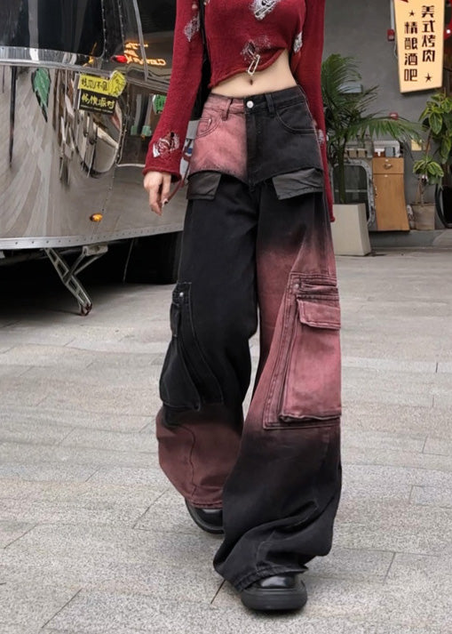 Pantalon en jean surdimensionné à poches et dégradé de couleurs moderne, printemps YF018
