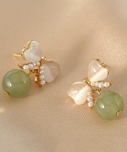 Boucles d'oreilles pendantes modernes en forme de papillon avec perles de jade et cuivre vert WH046