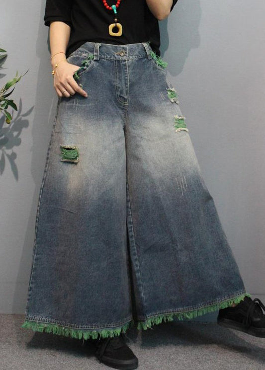 Moderne grüne Taschen High Waist Denim Wide Leg Hose Sommer MN096