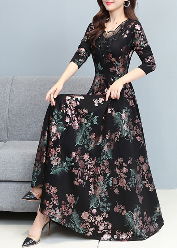 Modernes Seidenkleid mit grünem Aufdruck und extra großem Saum, schlanke Passform, Frühling OO025