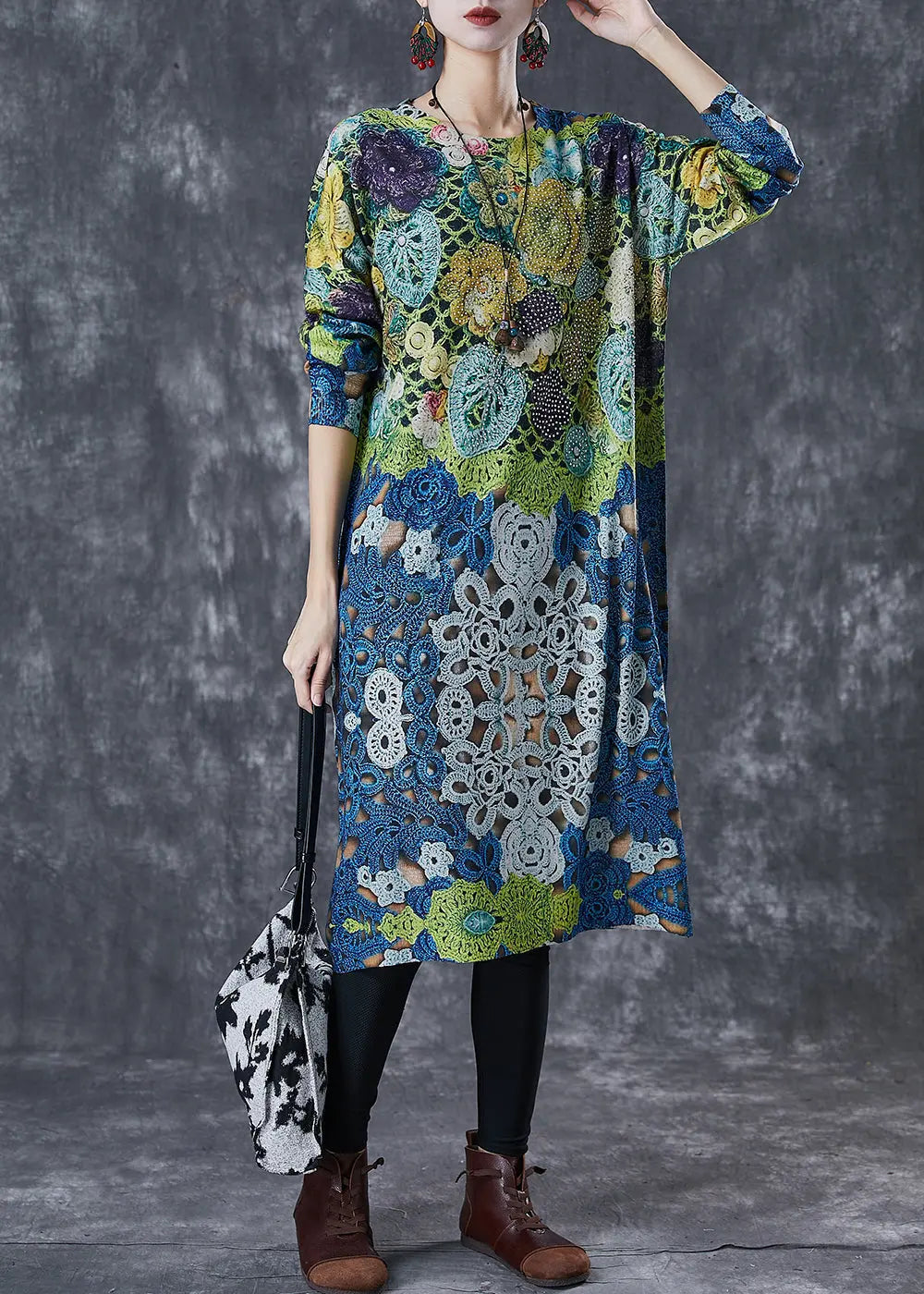 Modern Green Print Knit Maxi Dresses Spring Ada Fashion
