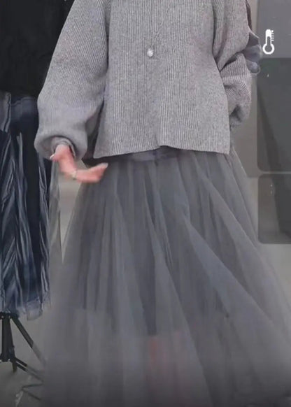 Modern Grey Asymmetrical Patchwork Tulle Skirts Spring Ada Fashion