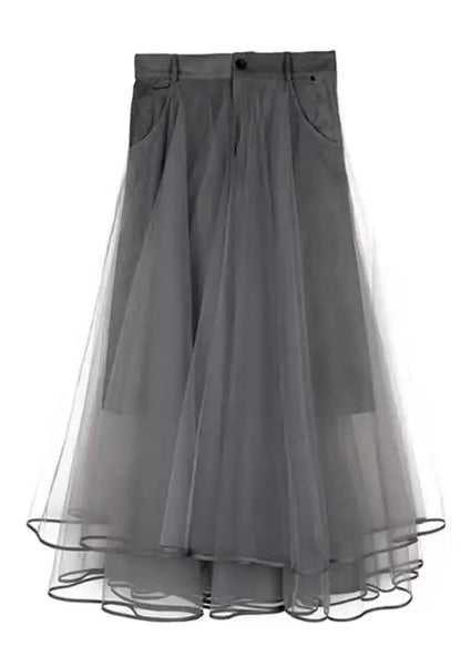 Modern Grey Asymmetrical Patchwork Tulle Skirts Spring Ada Fashion