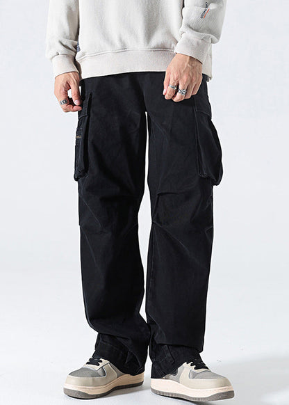 Hose Hohe Taille Herren Frühling Grau Baumwolle Taschen Modern