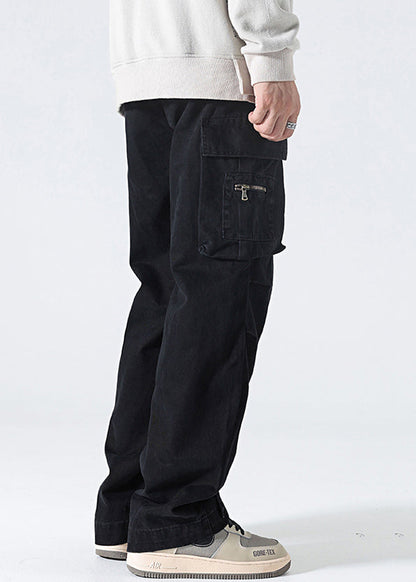 Hose Hohe Taille Herren Frühling Grau Baumwolle Taschen Modern