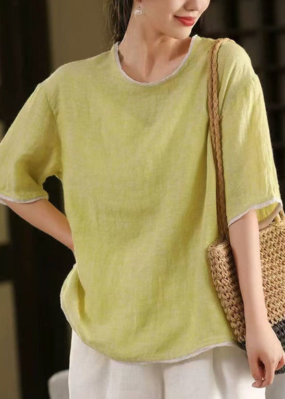 Summer Oversized Green Modern Linen Tanks Light Patchwork