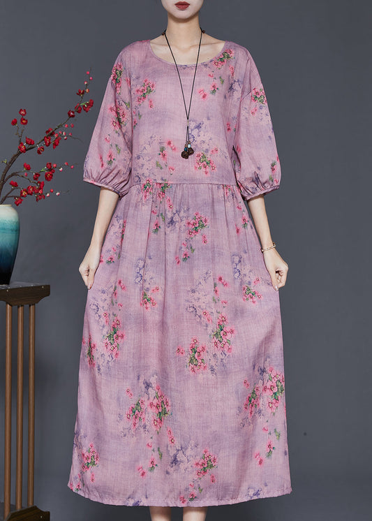 Modern Purple Oversized Print Linen Dress Summer SD1002