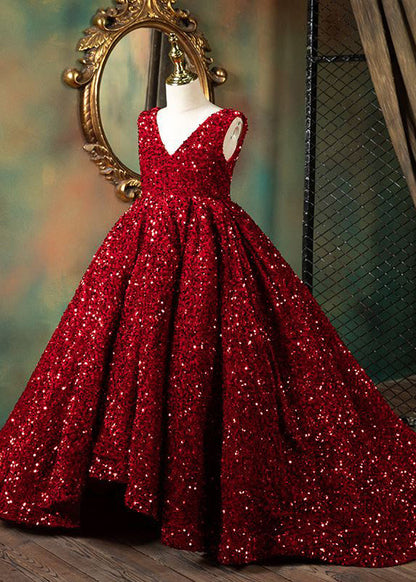 Sommer Mädchen Moderne Rote Langhals Patchwork V Kleider