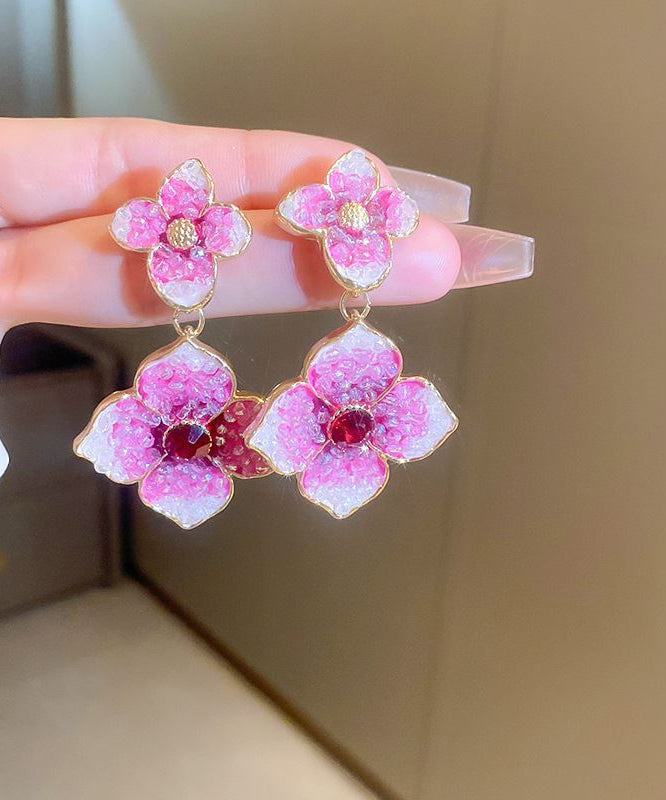 Modern Rose Gradient Color Alloy Zircon Floral Drop Earrings GH1013