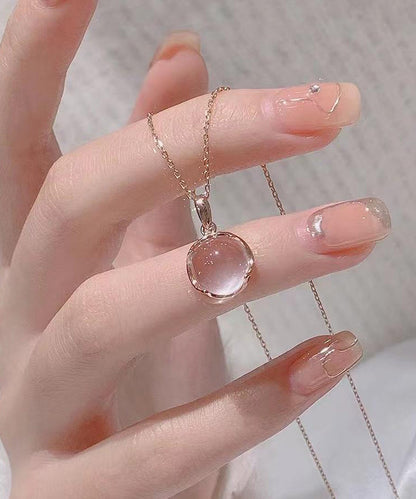 Moderne Halskette mit Anhänger aus Sterlingsilber mit Rosenkristall ET038