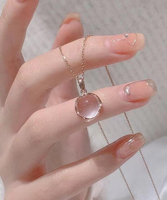 Moderne Halskette mit Anhänger aus Sterlingsilber mit Rosenkristall ET038