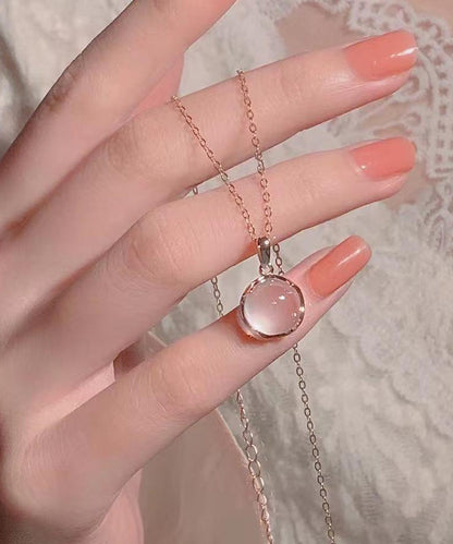 Moderne Halskette mit Anhänger aus Sterlingsilber mit Rosenkristall ET038