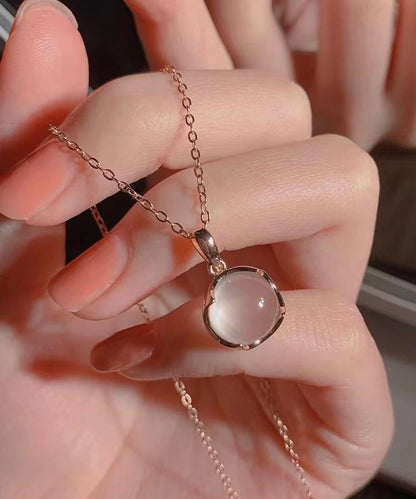 Moderne Halskette mit Anhänger aus Sterlingsilber mit Rosenkristall ET038